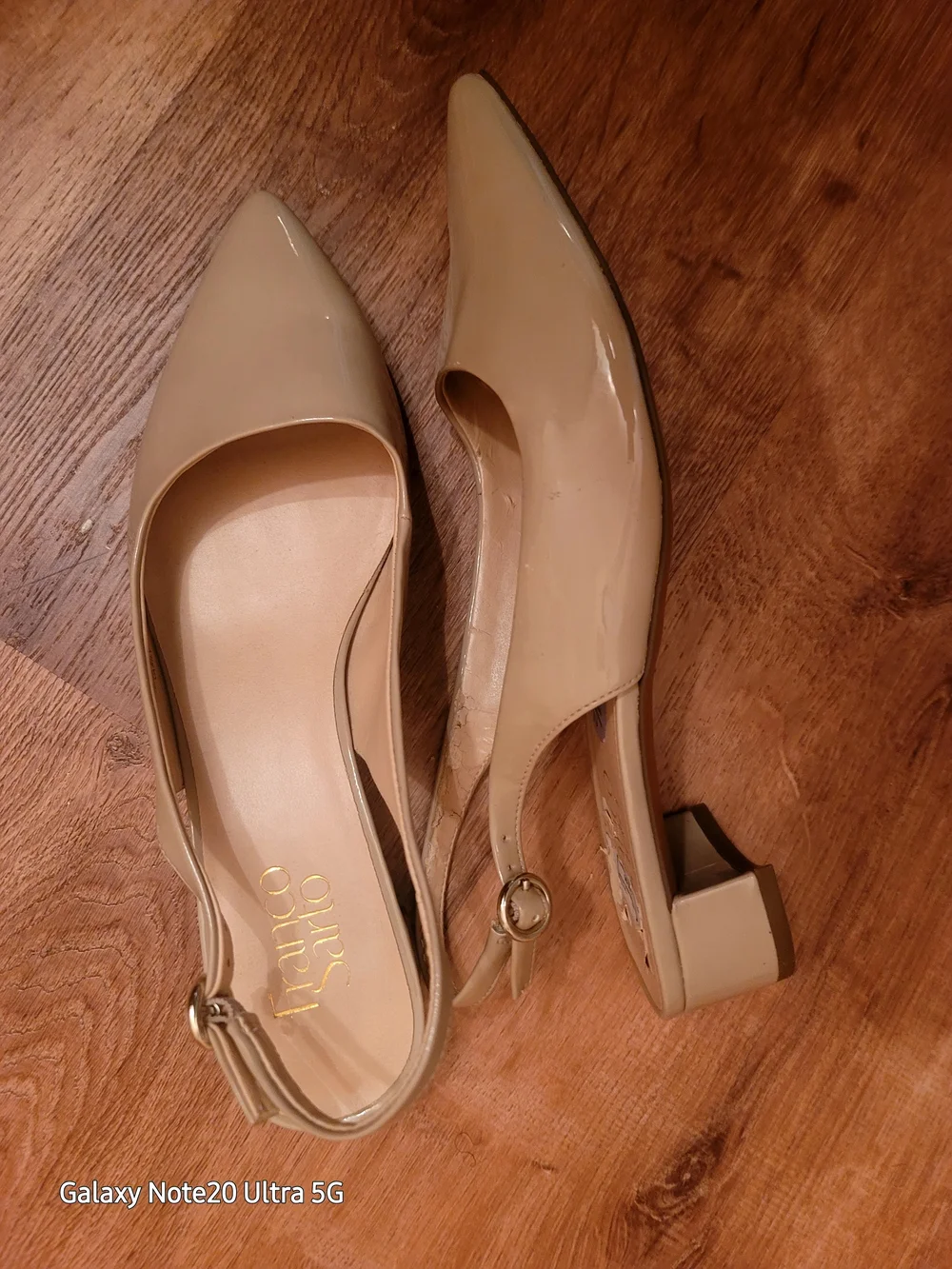 Franco Sarto Beige Patent Pointed-Toe Slingback Pumps